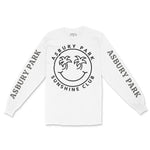 Asbury Park Smiley Face 4 Longsleeve in White - front with sleeves view