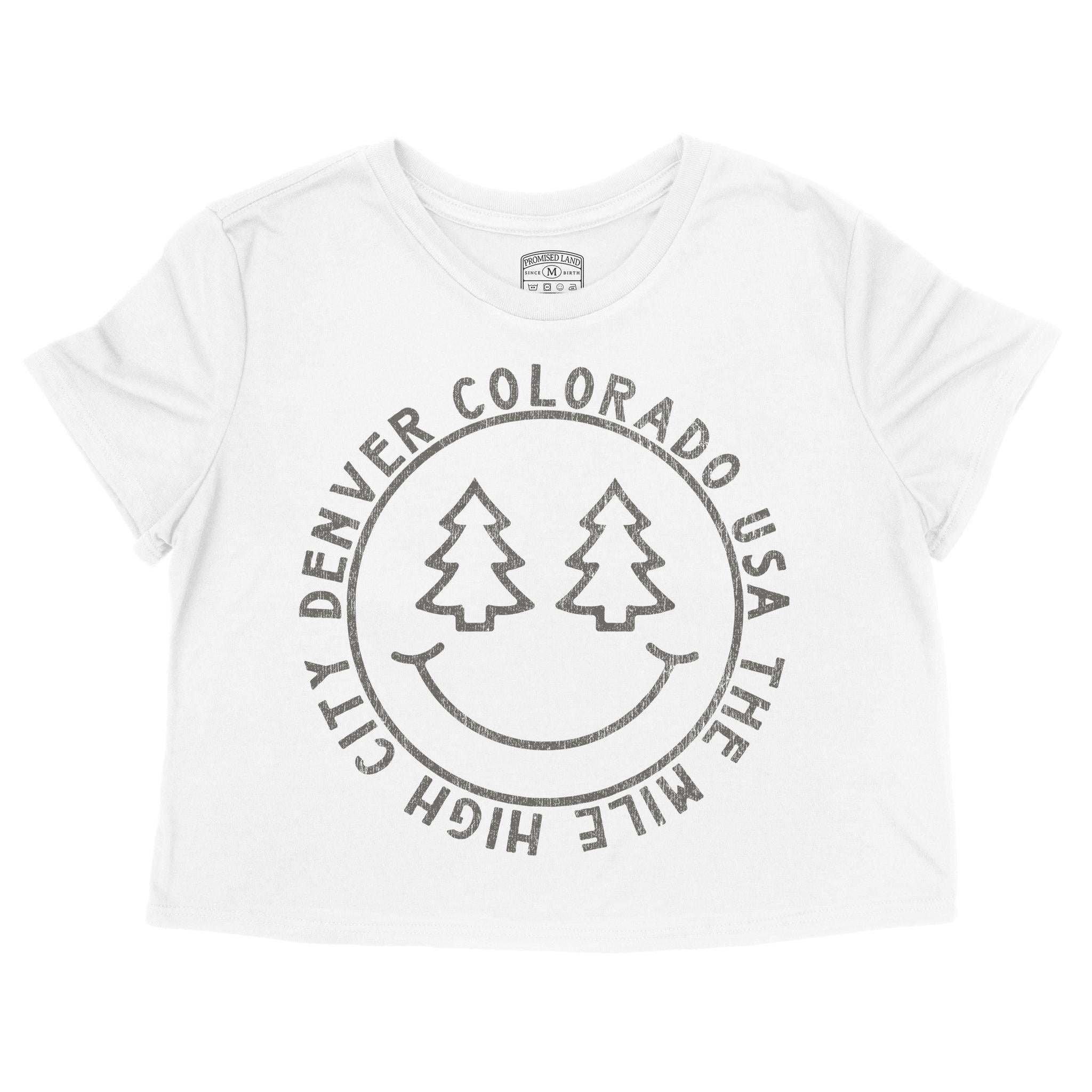 Denver Smiley Face Cropped Tee White front