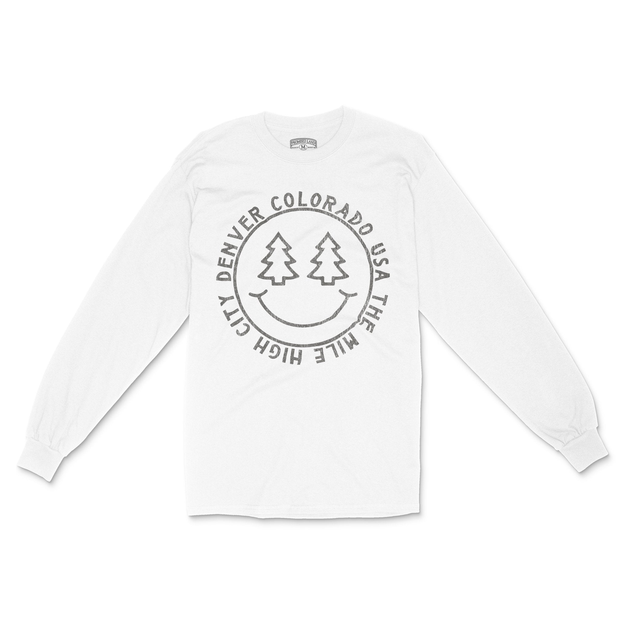 Denver Smiley Face 4 Longsleeve in White - front view