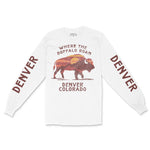 Denver Buffalo Western Longsleeve in White - front view with sleeves