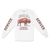 Denver Buffalo Western Longsleeve in White - front view with sleeves