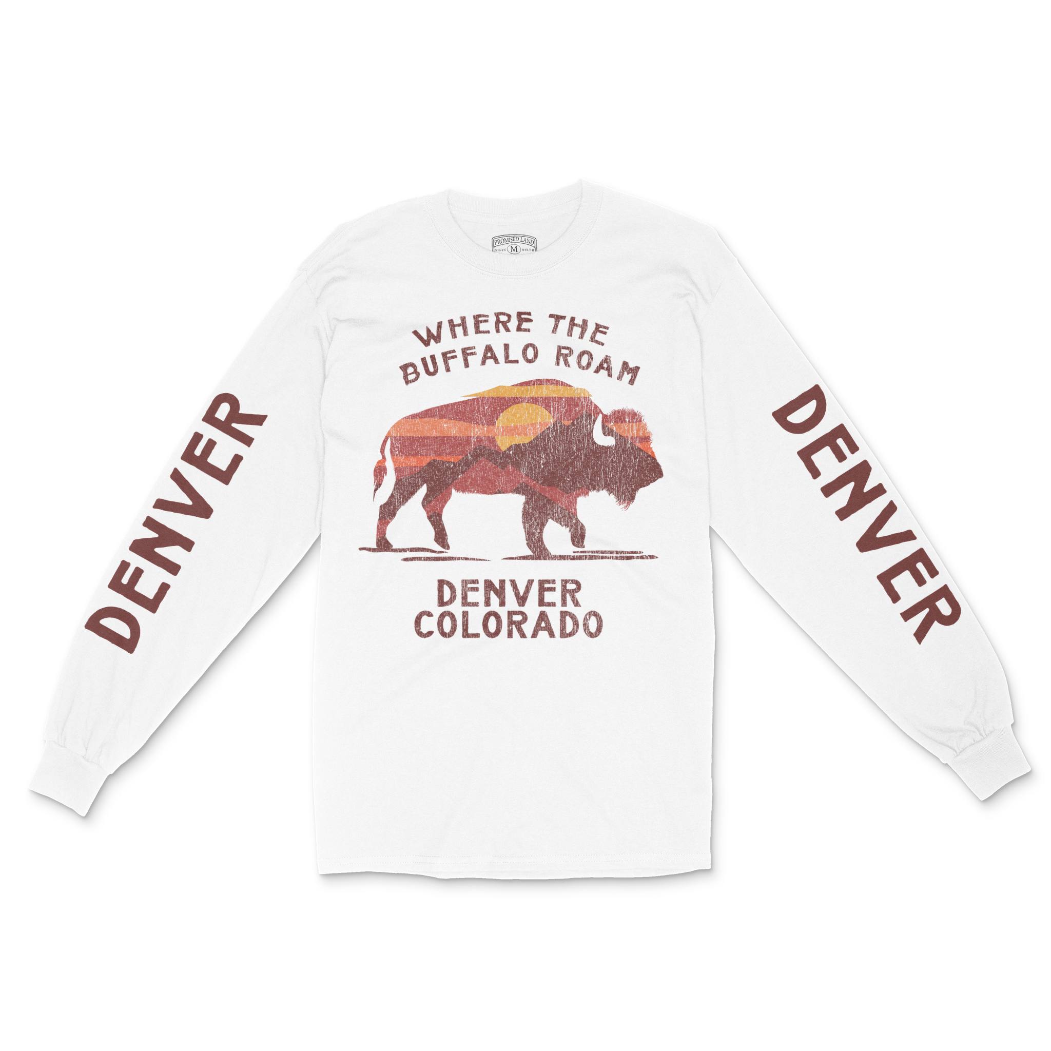 Denver Buffalo Western Longsleeve in White - front view with sleeves