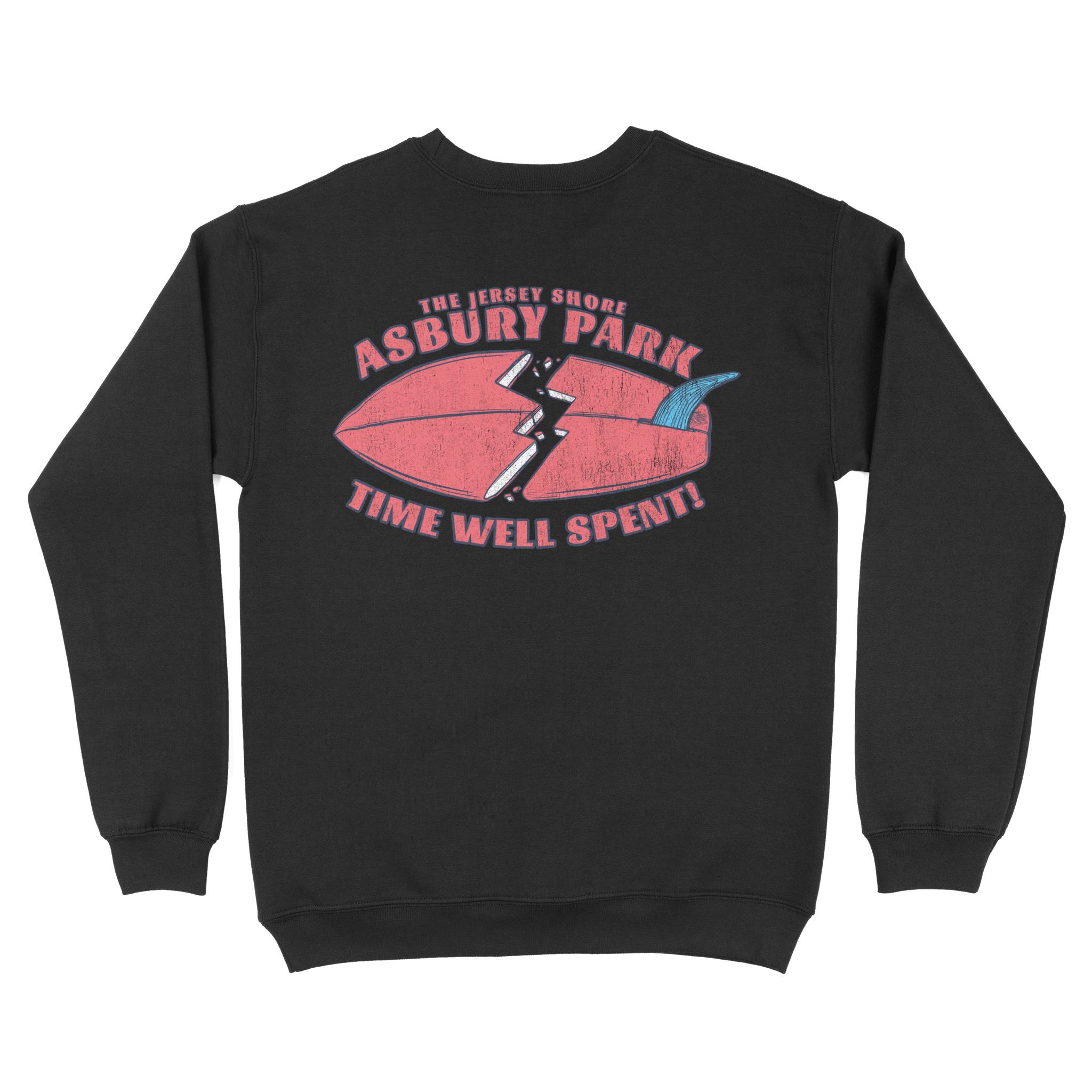 Asbury Park Surfboard 3 Crewneck in Black - back view