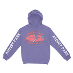 Asbury Park Surfboard 3 Hoodie in Violet - front with sleeves view