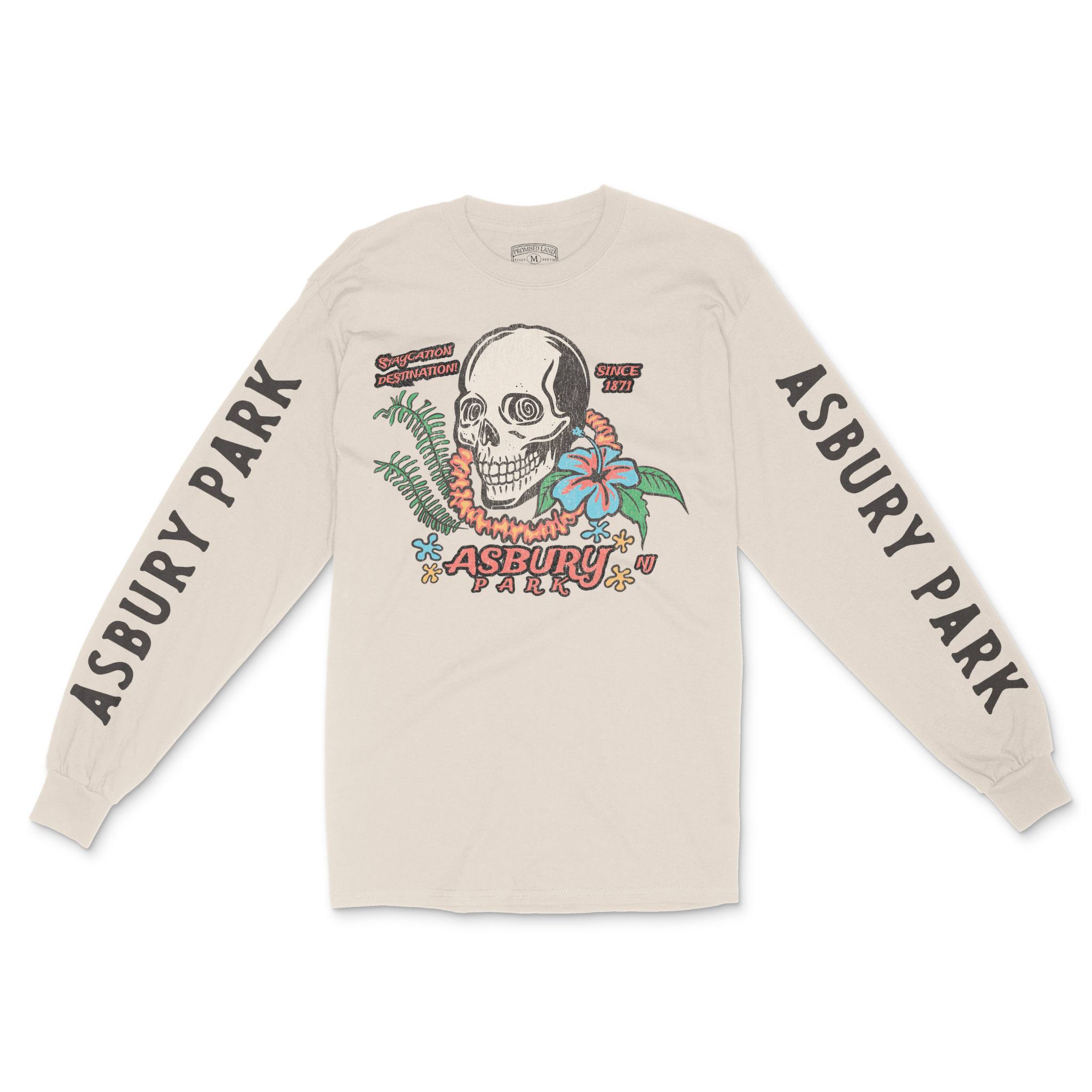 Asbury Park Skull Tropical Longsleeve in Natural - front with sleeves view
