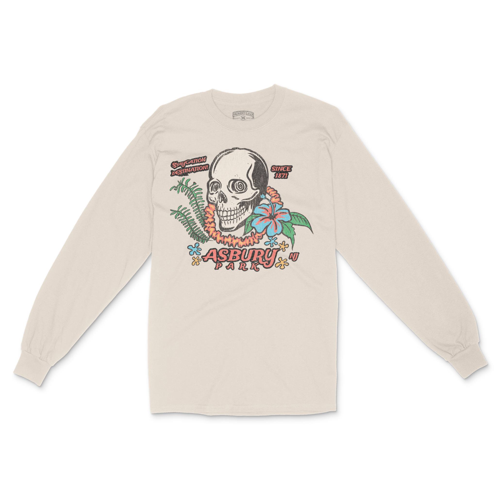 Asbury Park Skull Tropical Longsleeve in Natural - front view