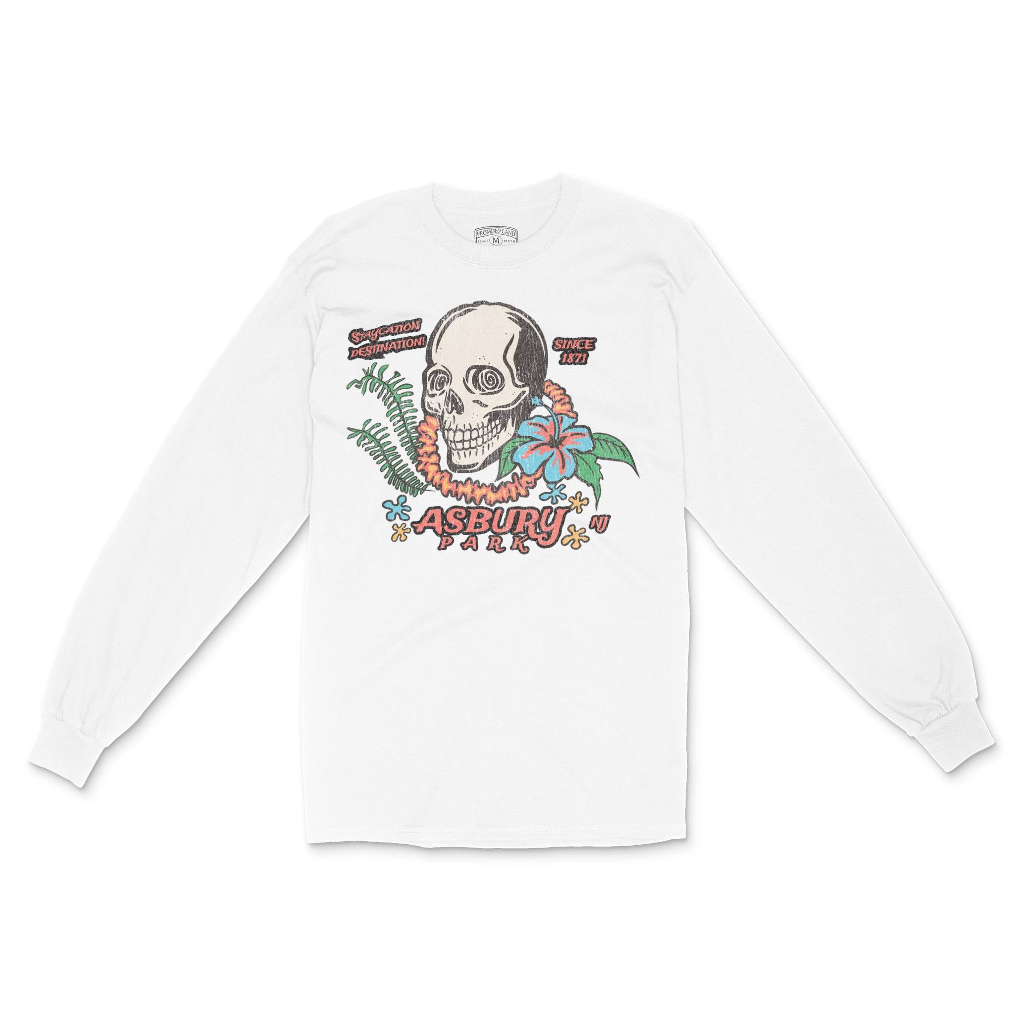 Asbury Park Skull Tropical Longsleeve in White - front view