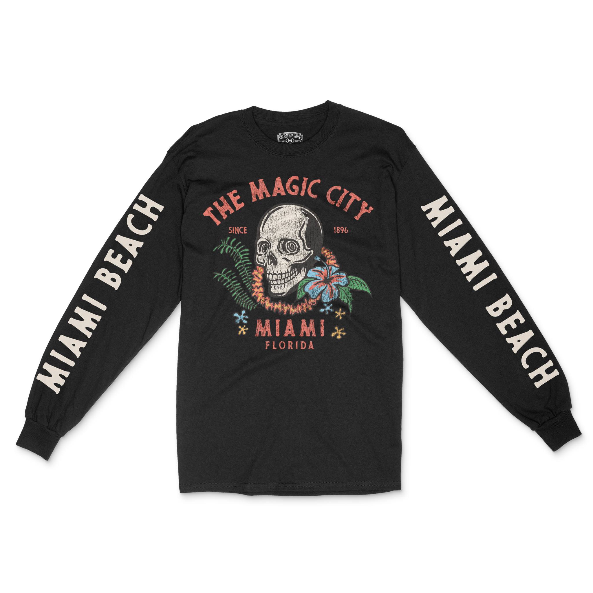 Miami Skull Tropical Longsleeve in Black - front view with sleeves