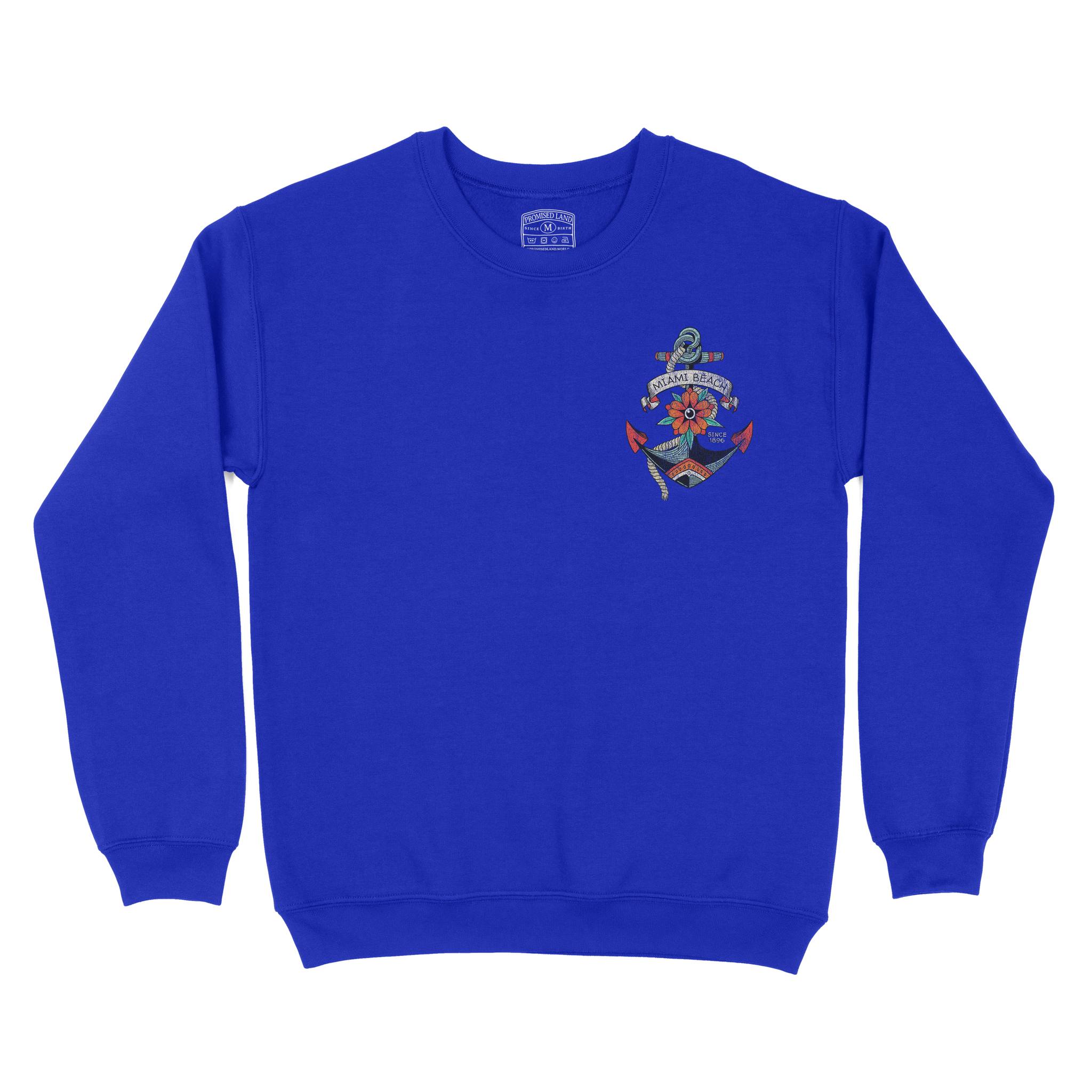 Miami Tattoo Anchor Crewneck Neon Blue front