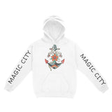 Miami Hoodie in White - front-sleeves view