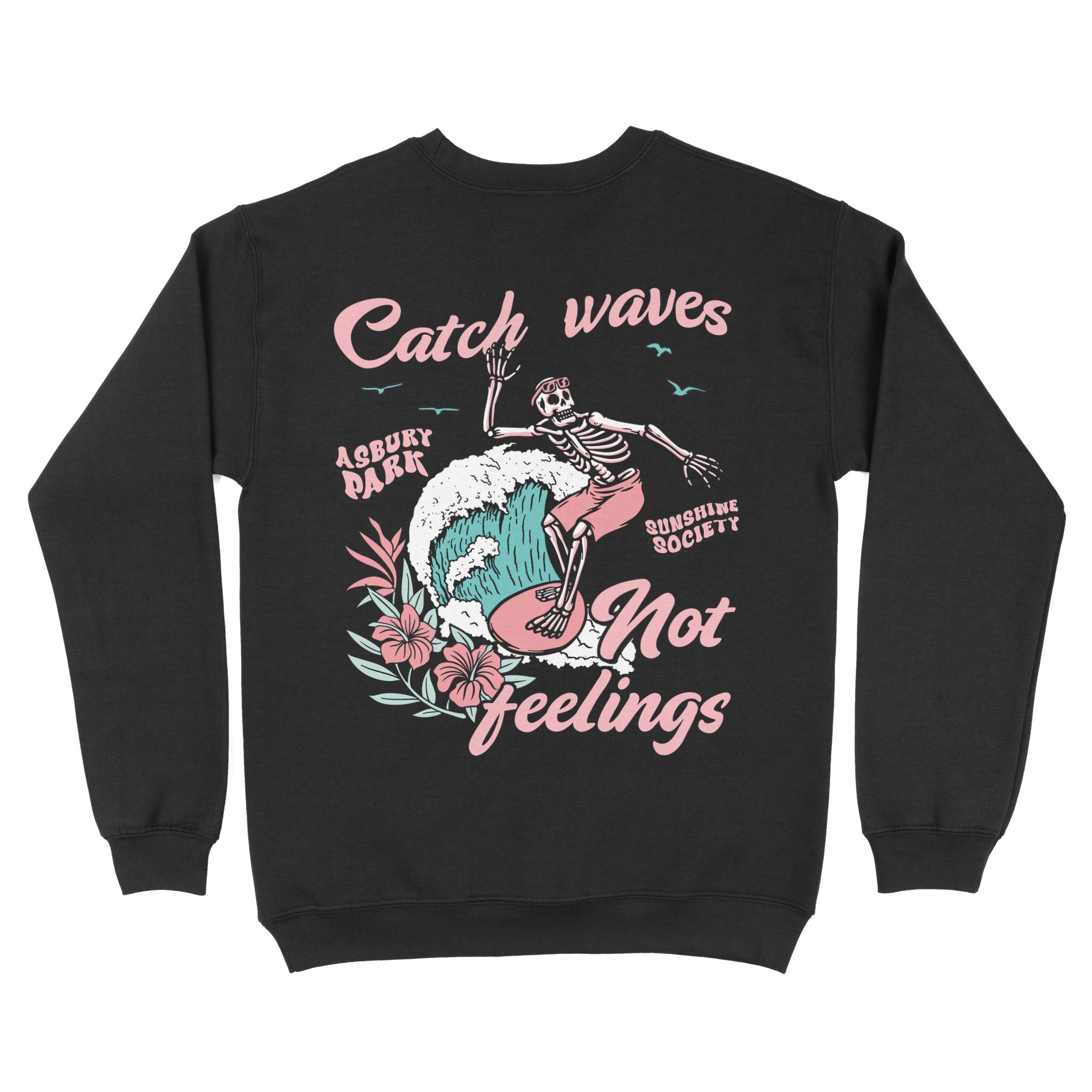 Asbury Park Catch Waves Crewneck in Black - back view