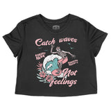 Asbury Park Catch Waves Cropped Tee in Black - front view