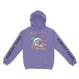 Asbury Park Catch Waves Hoodie in Violet - front with sleeves view