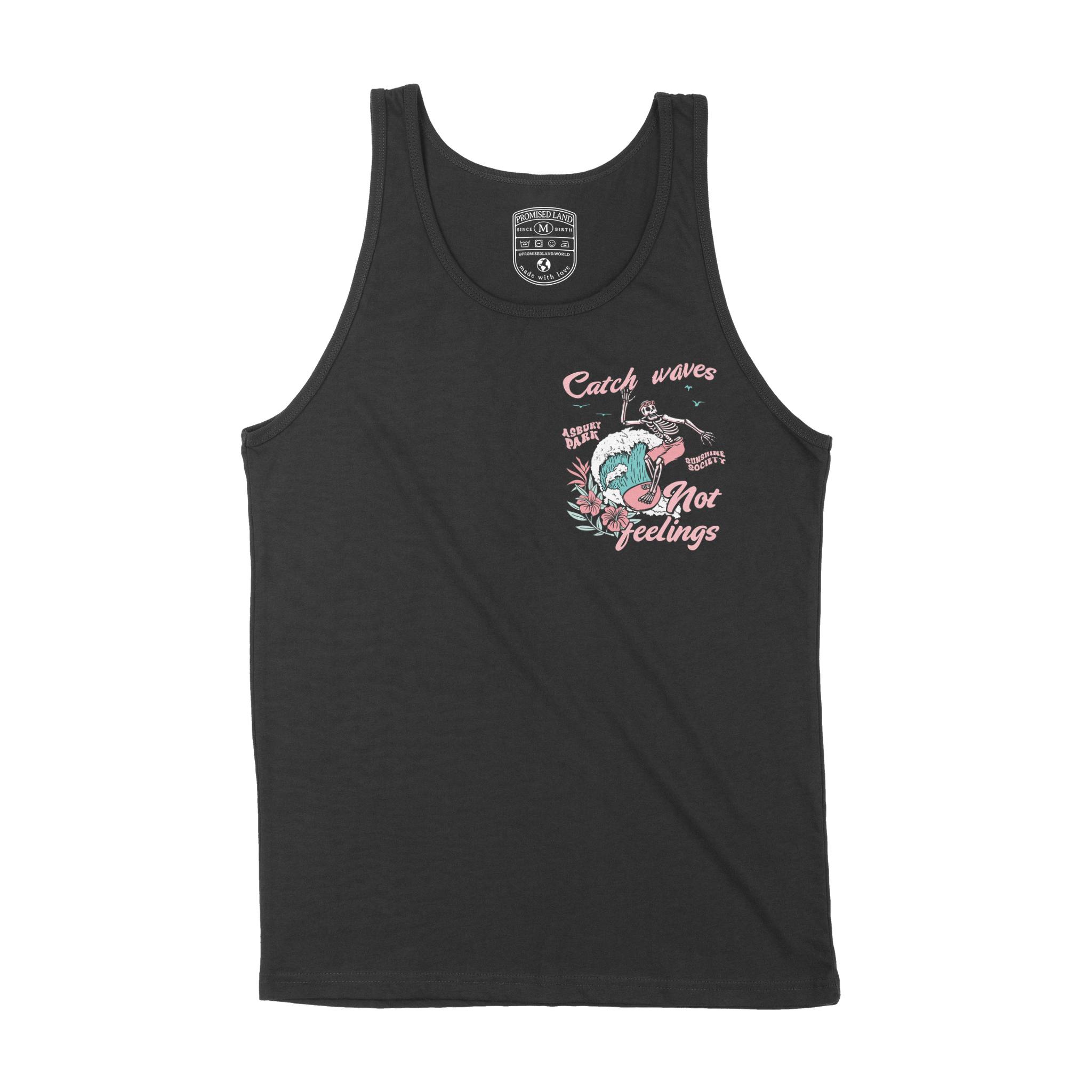 Asbury Park Catch Waves Tank Top in Black - front view