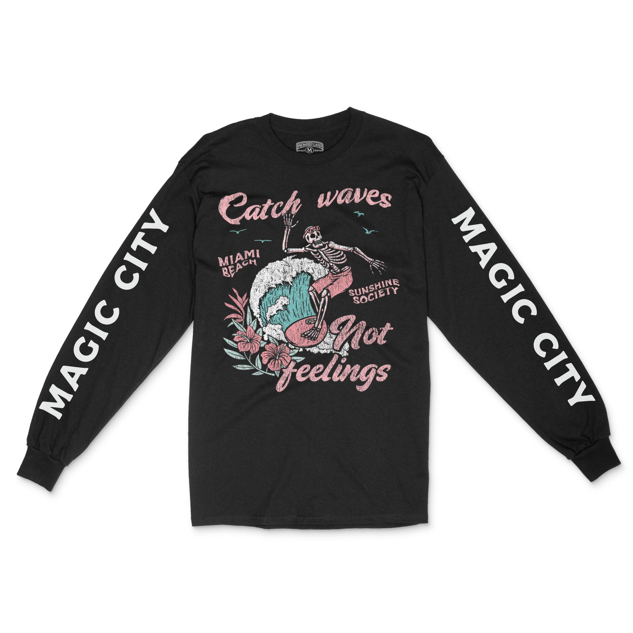 Miami Catch Waves Longsleeve in Black - front view with sleeves