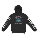 Miami 3 Palm Hoodie in Black - front view with sleeves