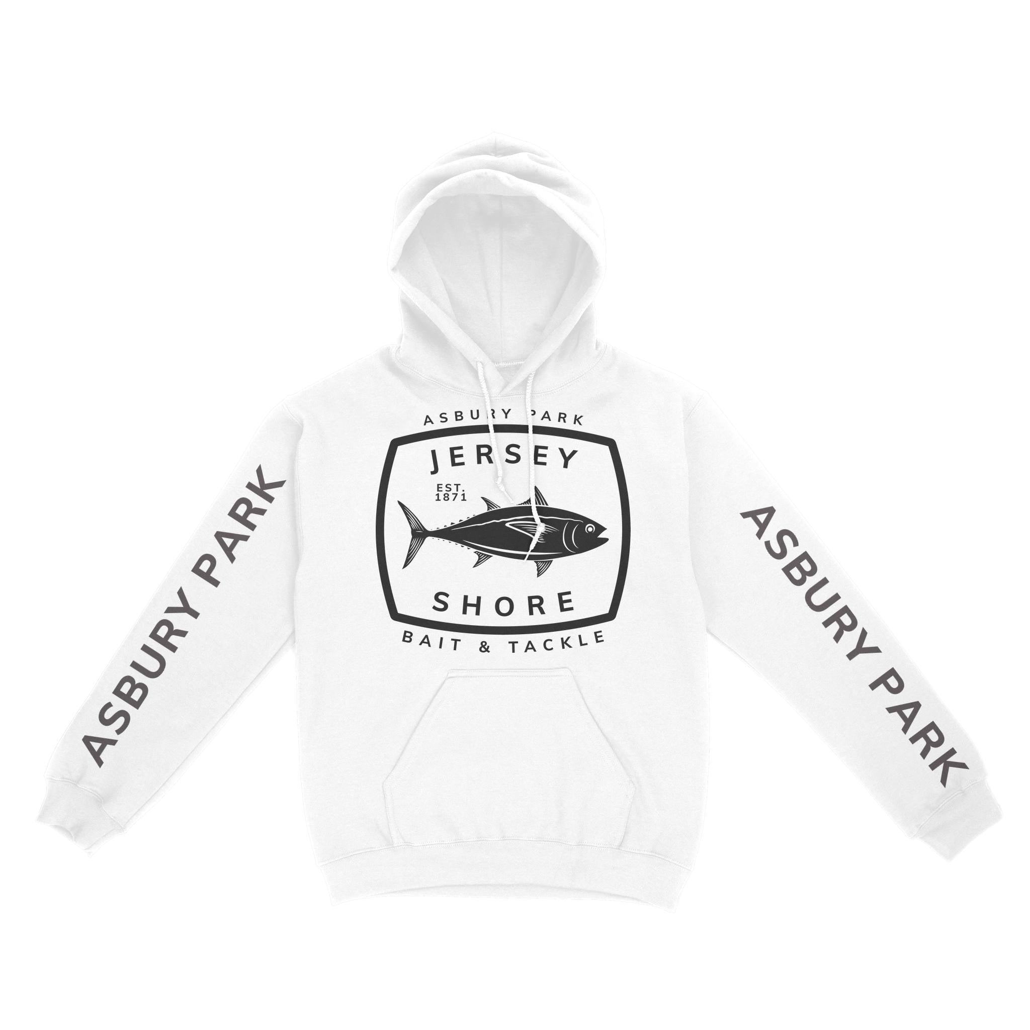 Asbury Park Big Tuna Hoodie in White - front with sleeves view