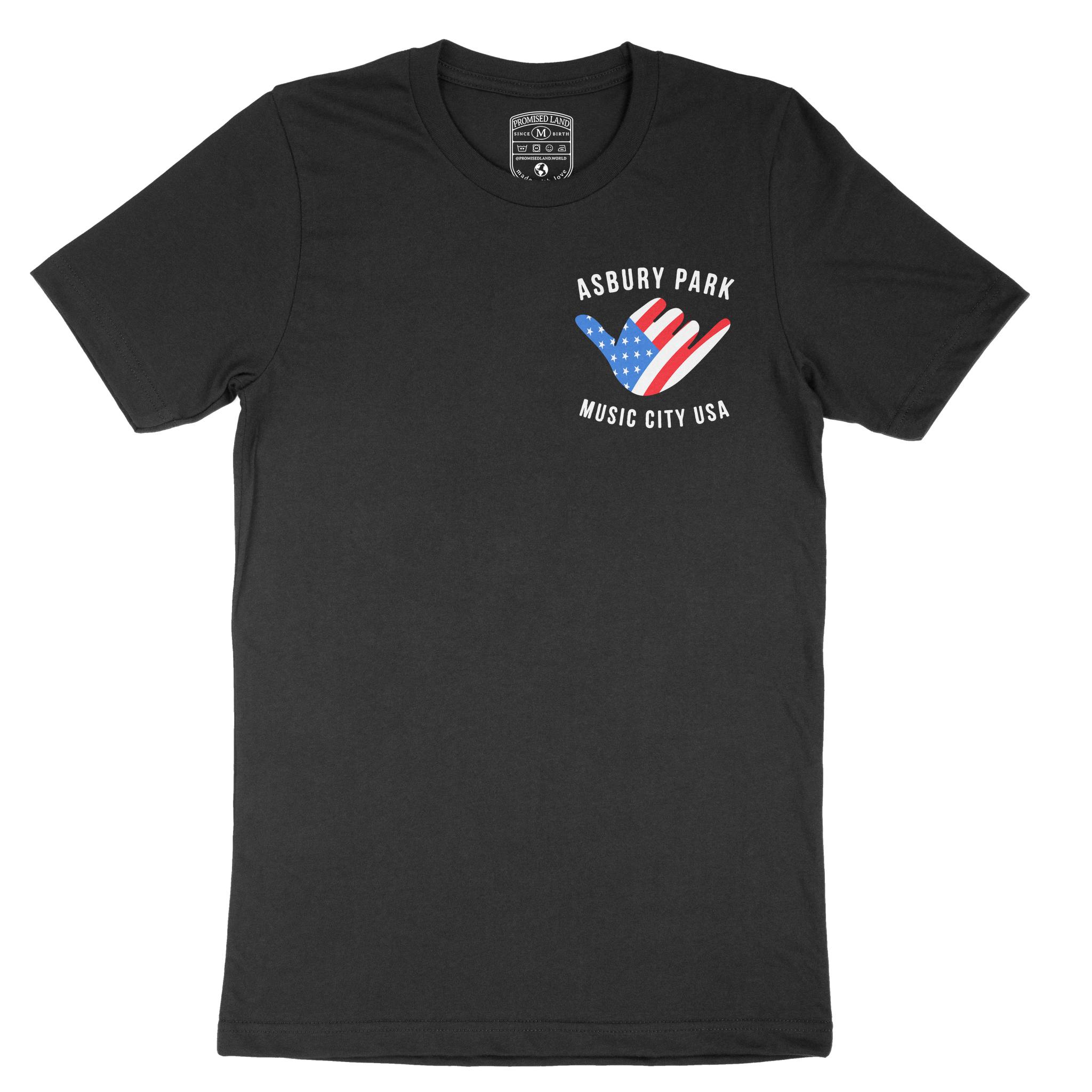 Asbury Park American Shaka T-Shirt in Black - front view