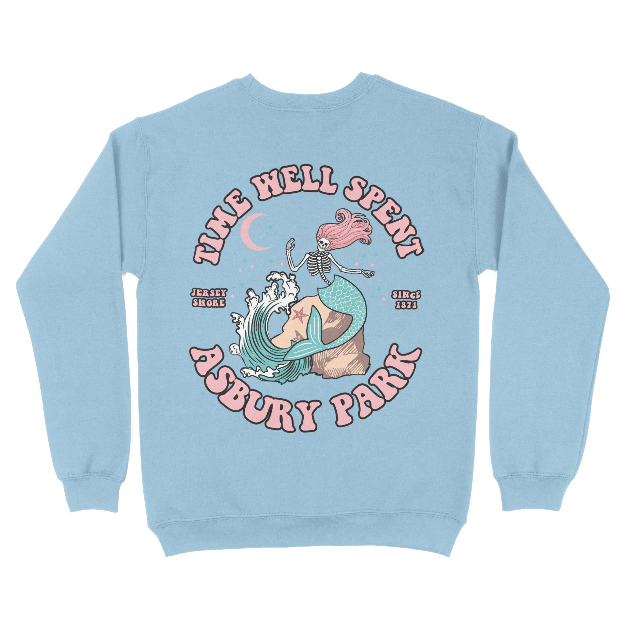 Asbury Park Mermaid Skeleton Crewneck in Light Blue - back view