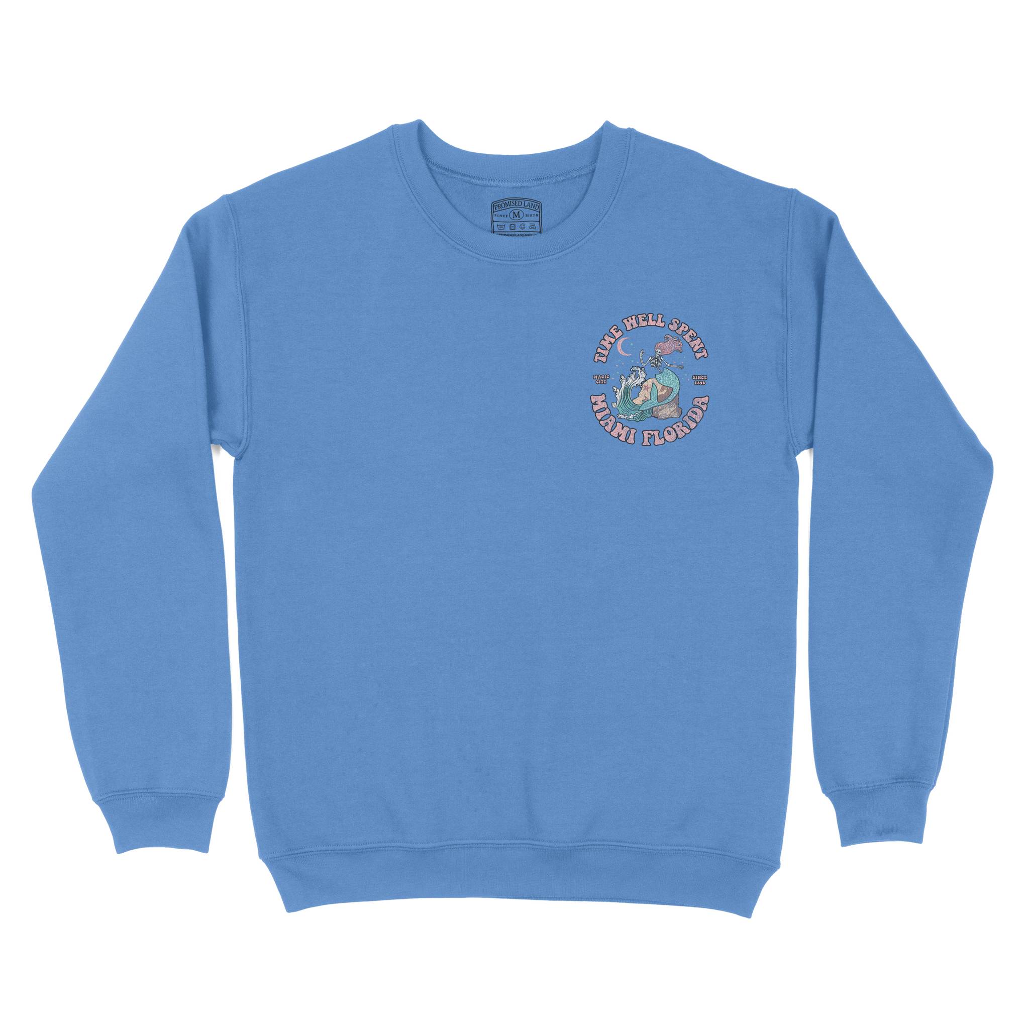 Miami Mermaid Skeleton Crewneck Carolina Blue front