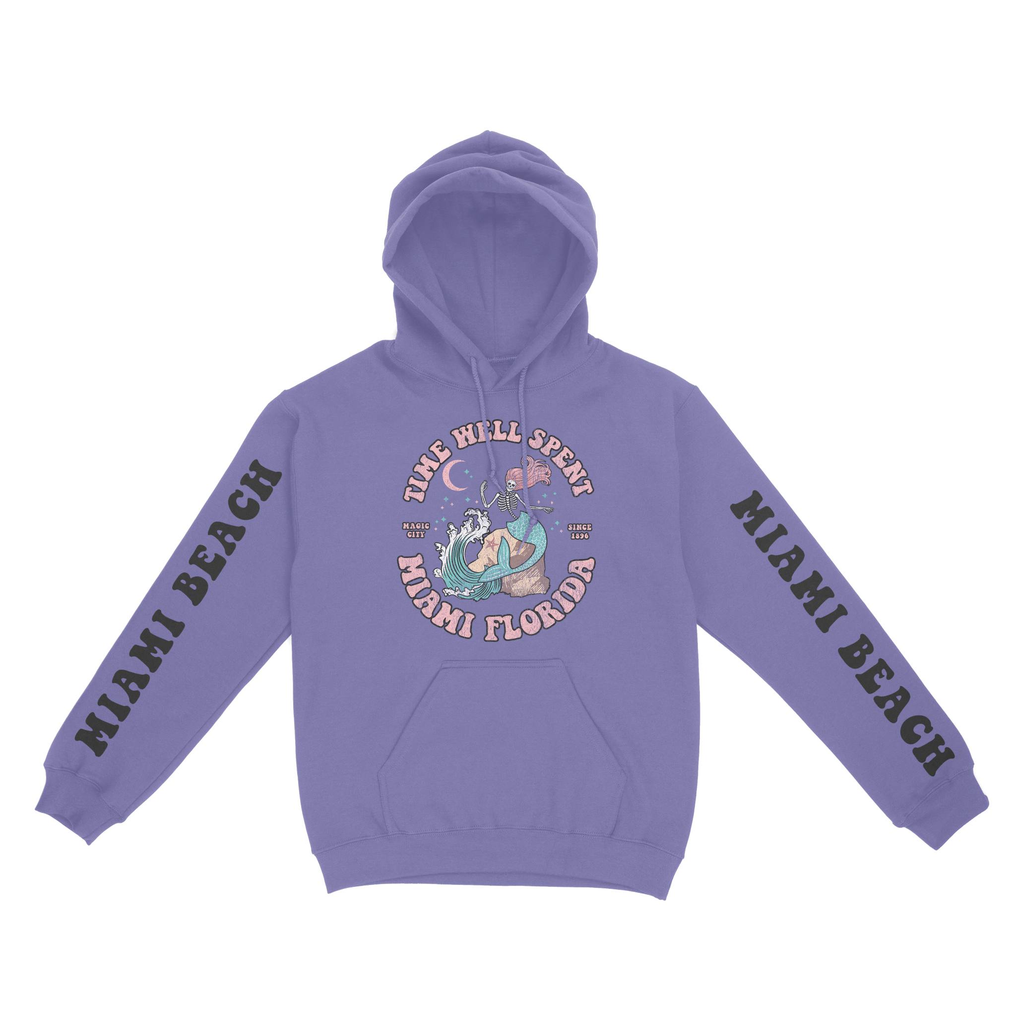 Miami Mermaid Skeleton Hoodie in Violet - front view with sleeves