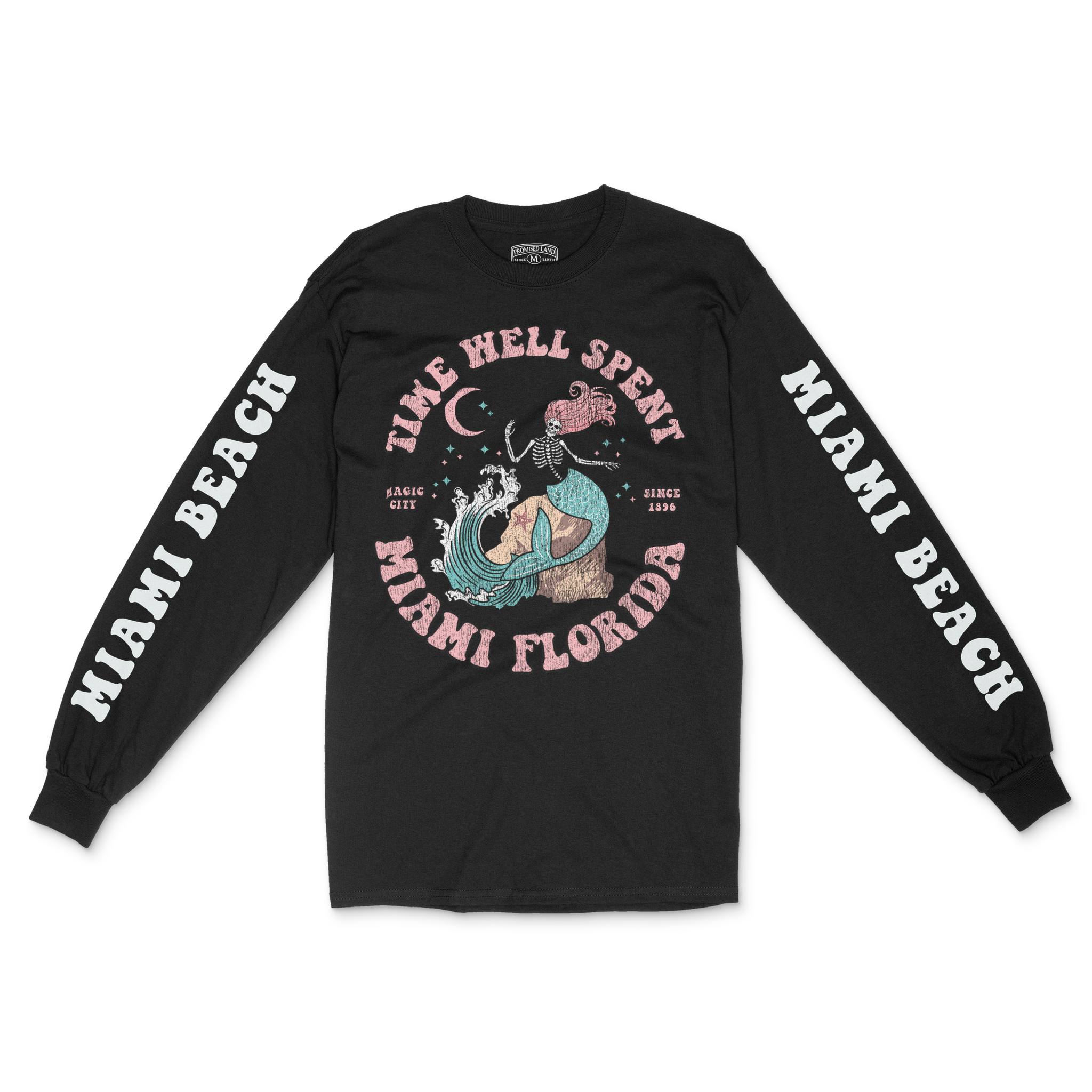 Miami Mermaid Skeleton Longsleeve in Black - front view with sleeves