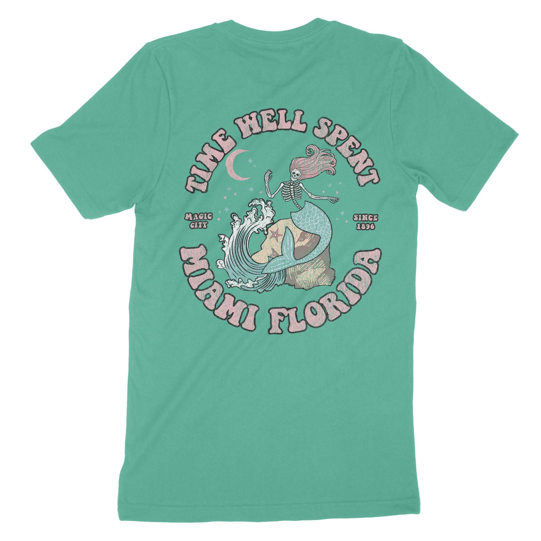Miami Mermaid Skeleton T-Shirt Teal back