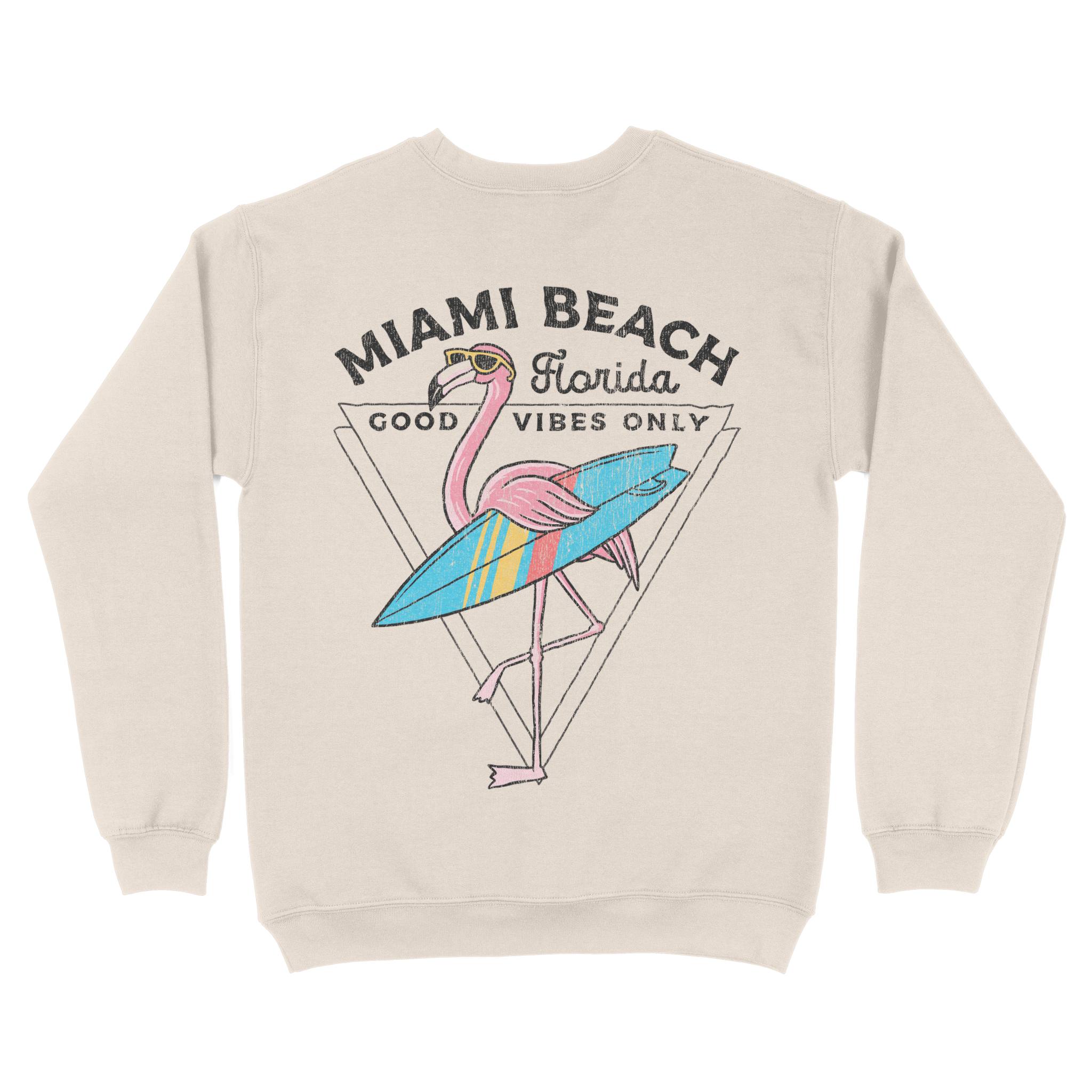 Miami Flamingo Crewneck in Natural - back view