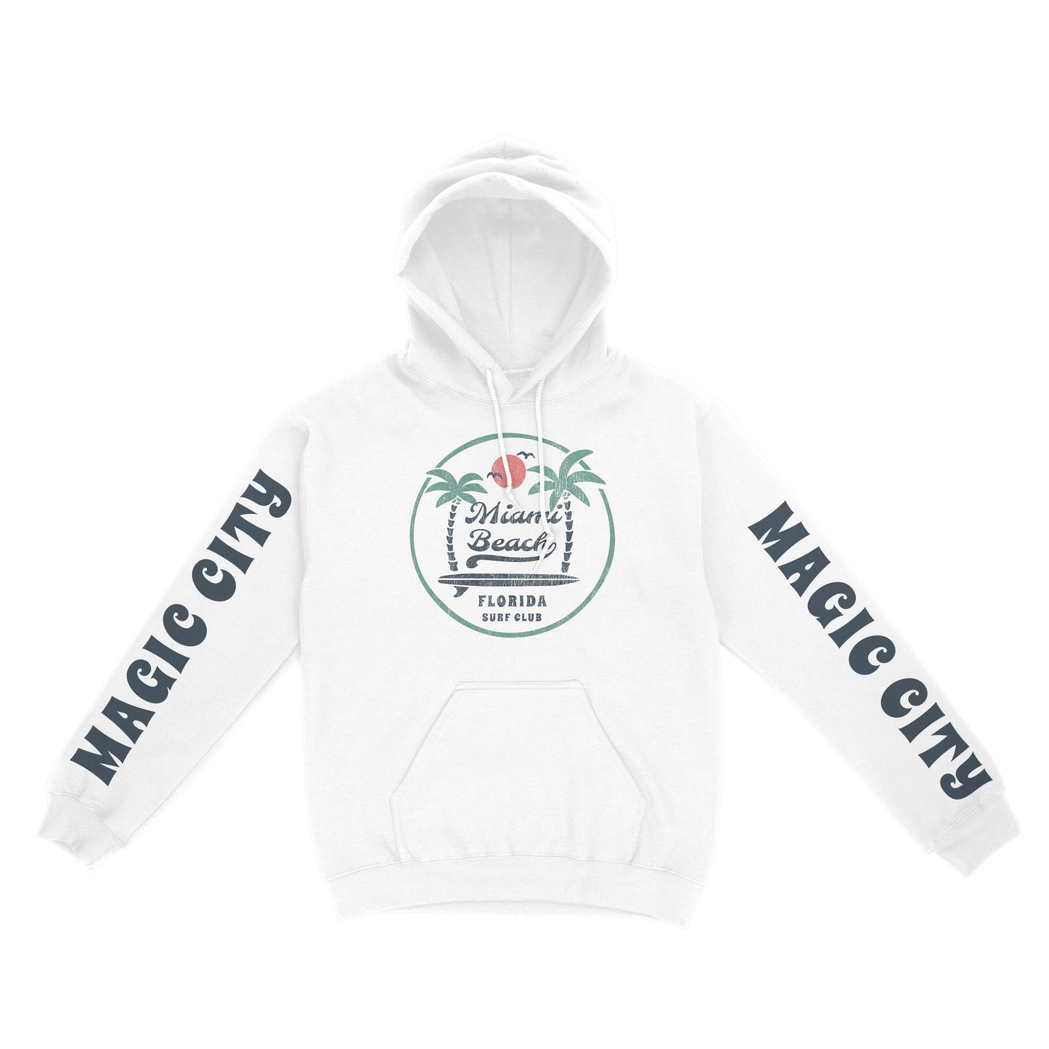 Miami Palm Palm Hoodie in White - front view with sleeves