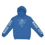 Miami Triangle Palm Hoodie in Royal - front view with sleeves