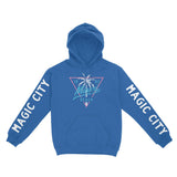 Miami Triangle Palm Hoodie in Royal - front view with sleeves