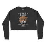 Asbury Park Leopard Jerz Cropped Crew in Black - front view