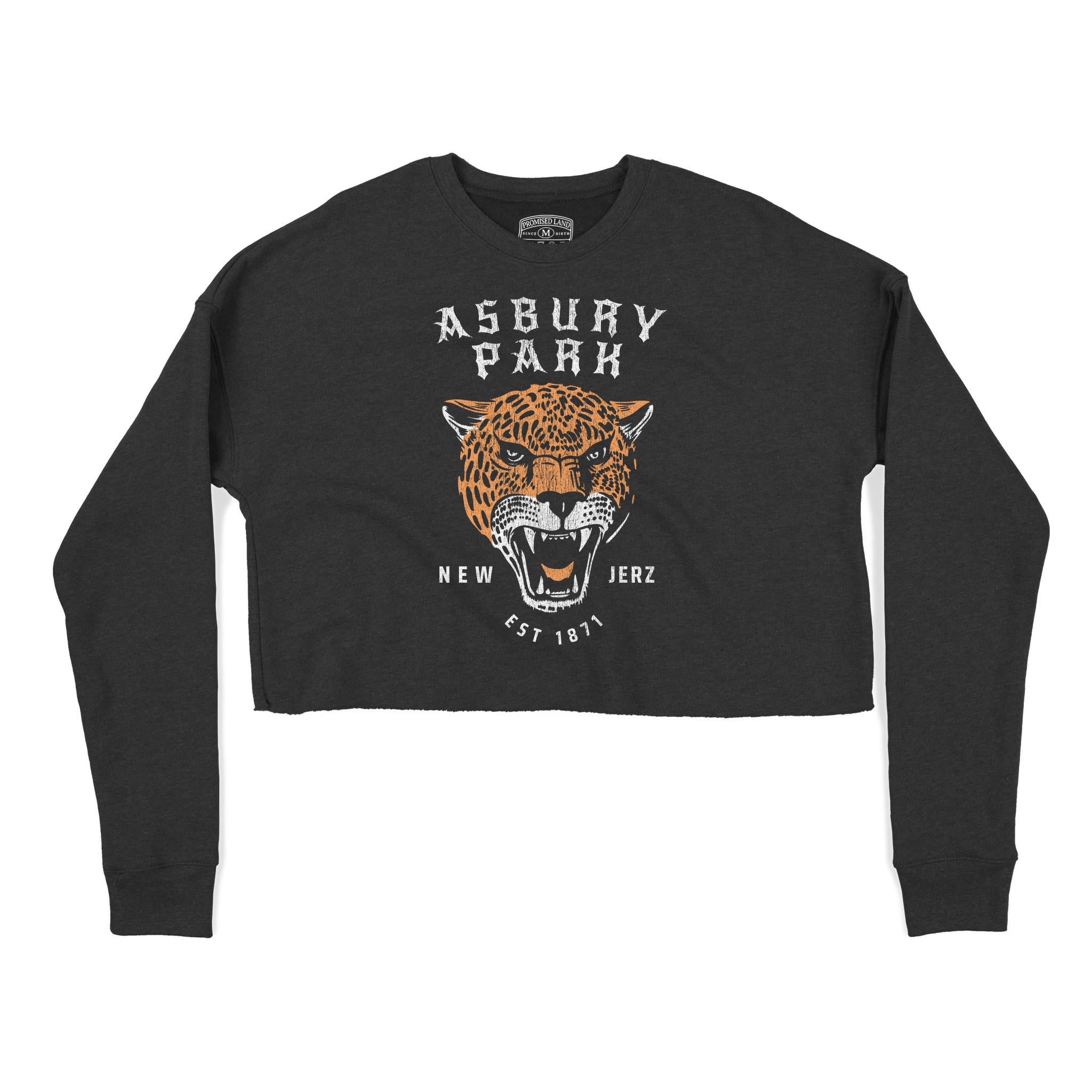 Asbury Park Leopard Jerz Cropped Crew in Black - front view
