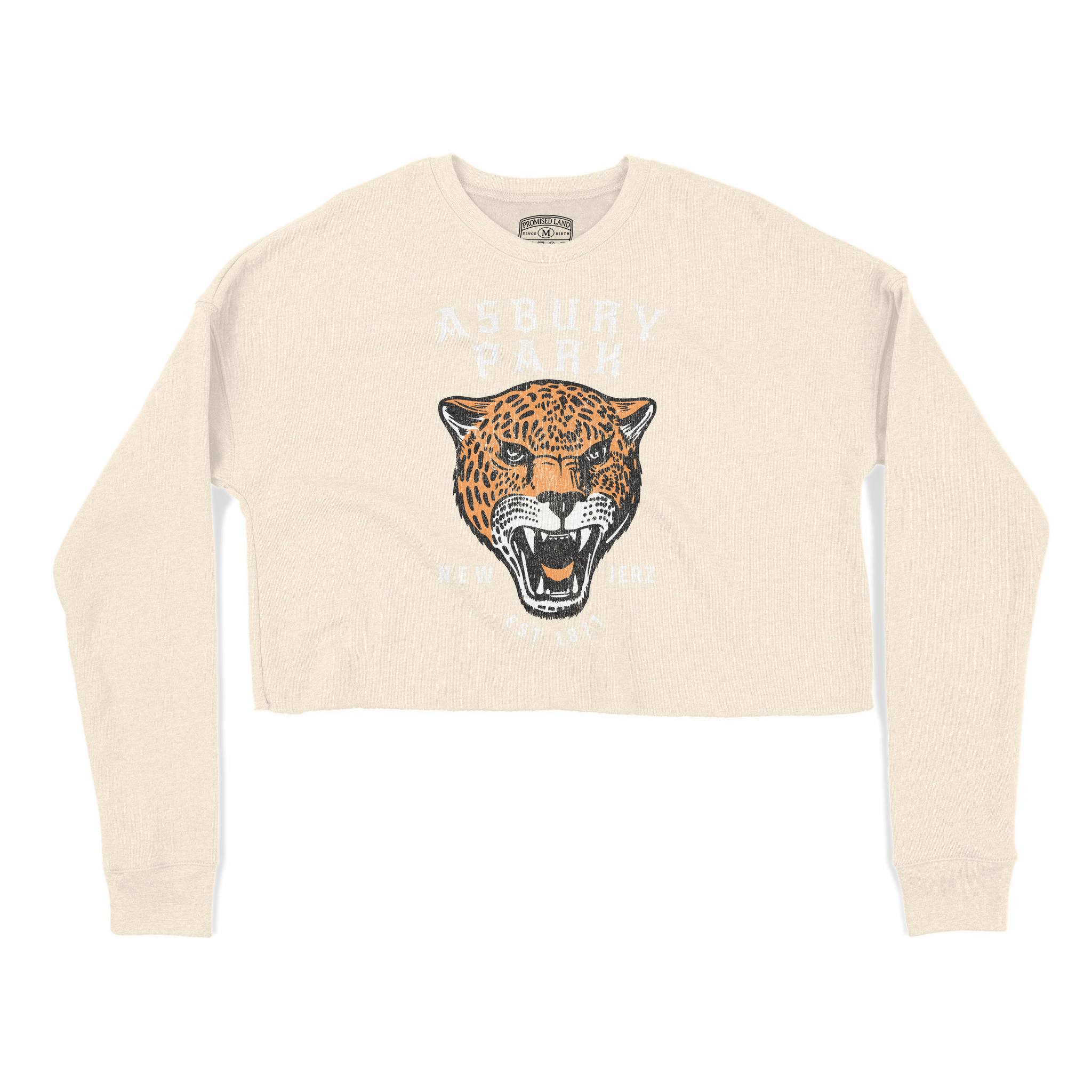 Asbury Park Leopard Jerz Cropped Crew in Natural - front view