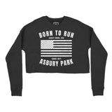 Asbury Park Born To Run Flag Cropped Crew in Black - front view
