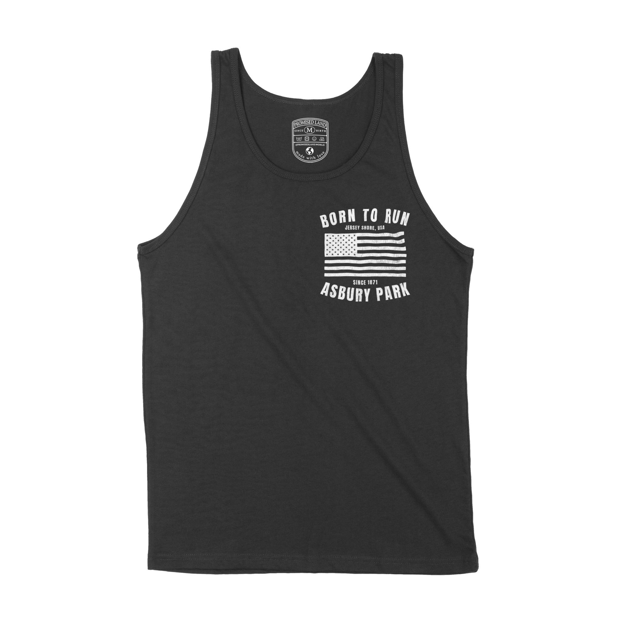 Asbury Park Born To Run Flag Tank Top in Black - front view