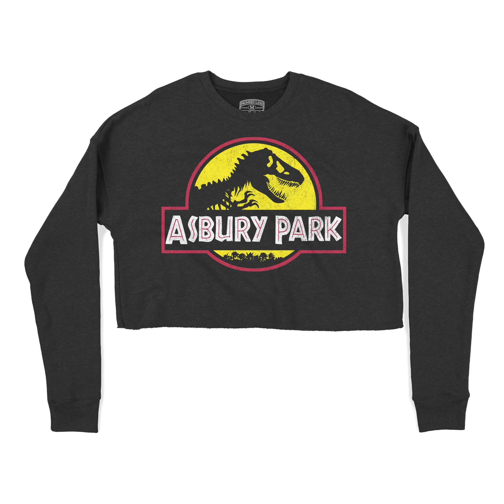 Asbury Park Dino Park Cropped Crew in Black - front view