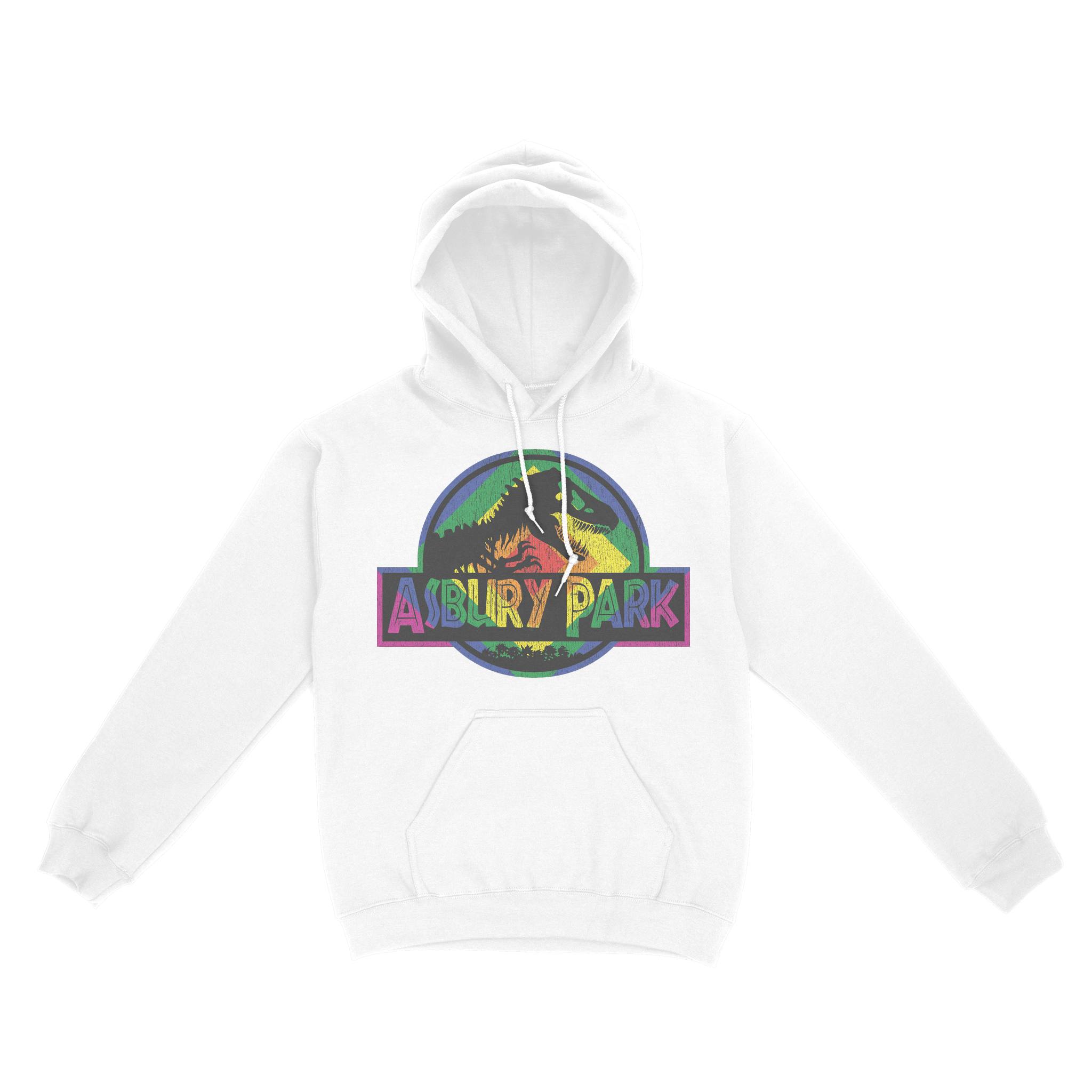 Asbury Park Dino Park Pride Hoodie in White - front view