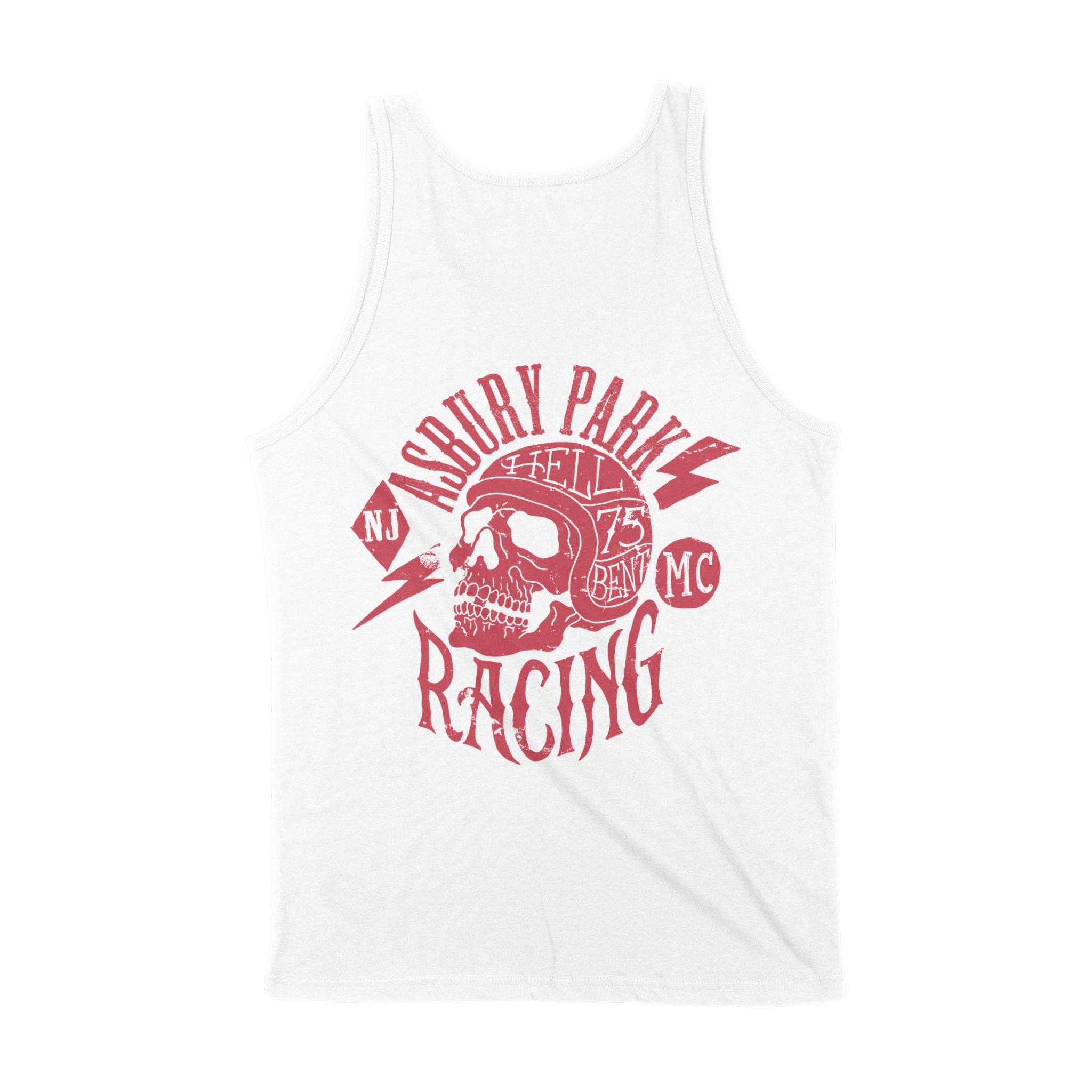Asbury Park Racing Skull MC Tank Top in White - back view