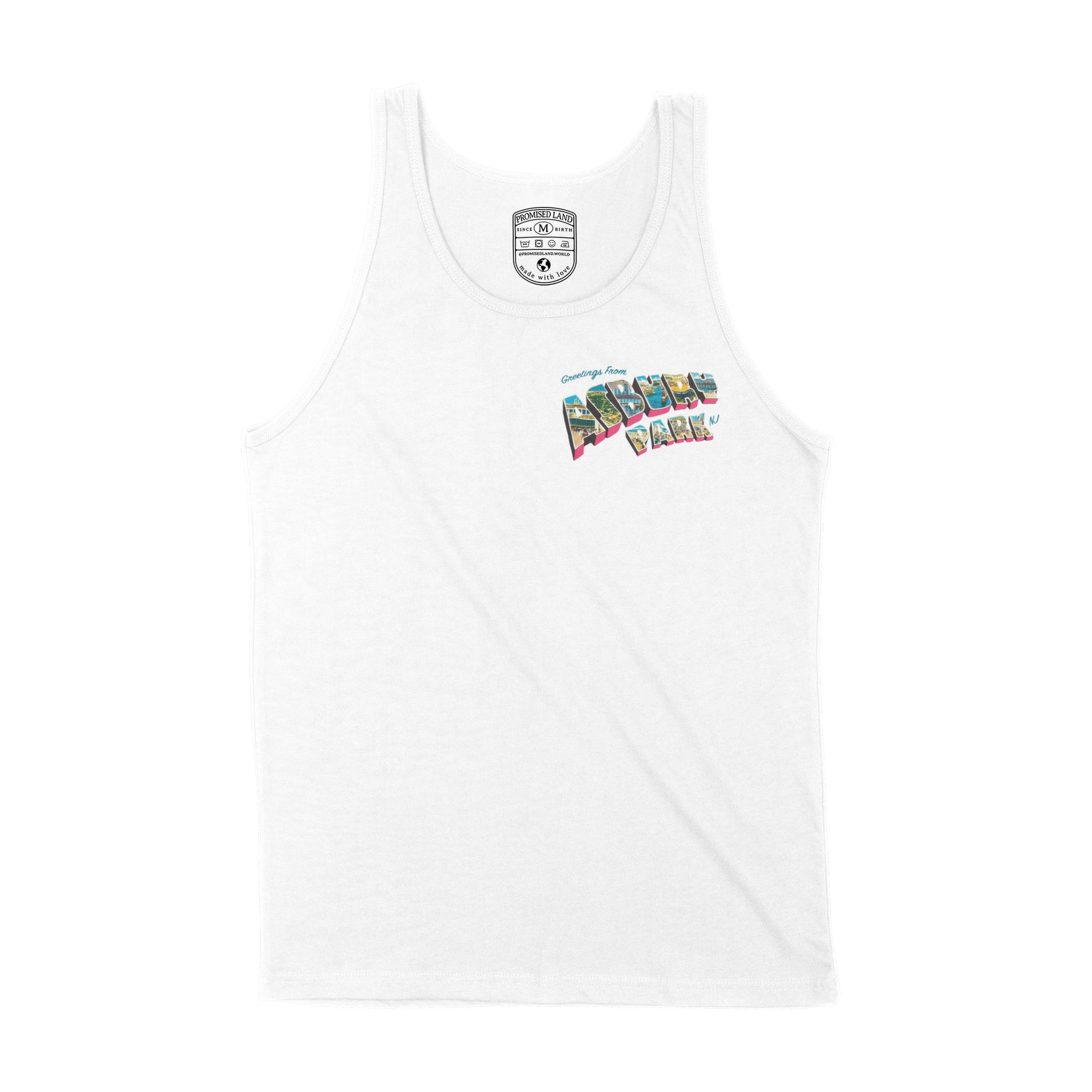 Asbury Park Greetings Postcard Tank Top in White - front view