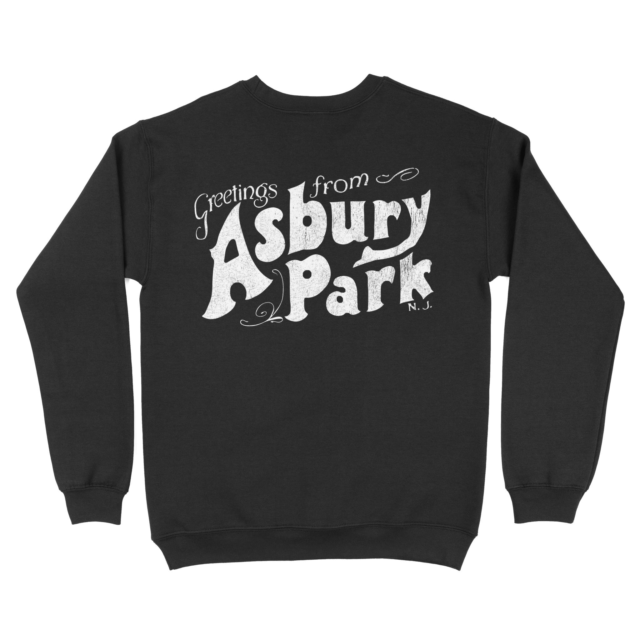 Asbury Park Greetings Script Crewneck in Black - back view