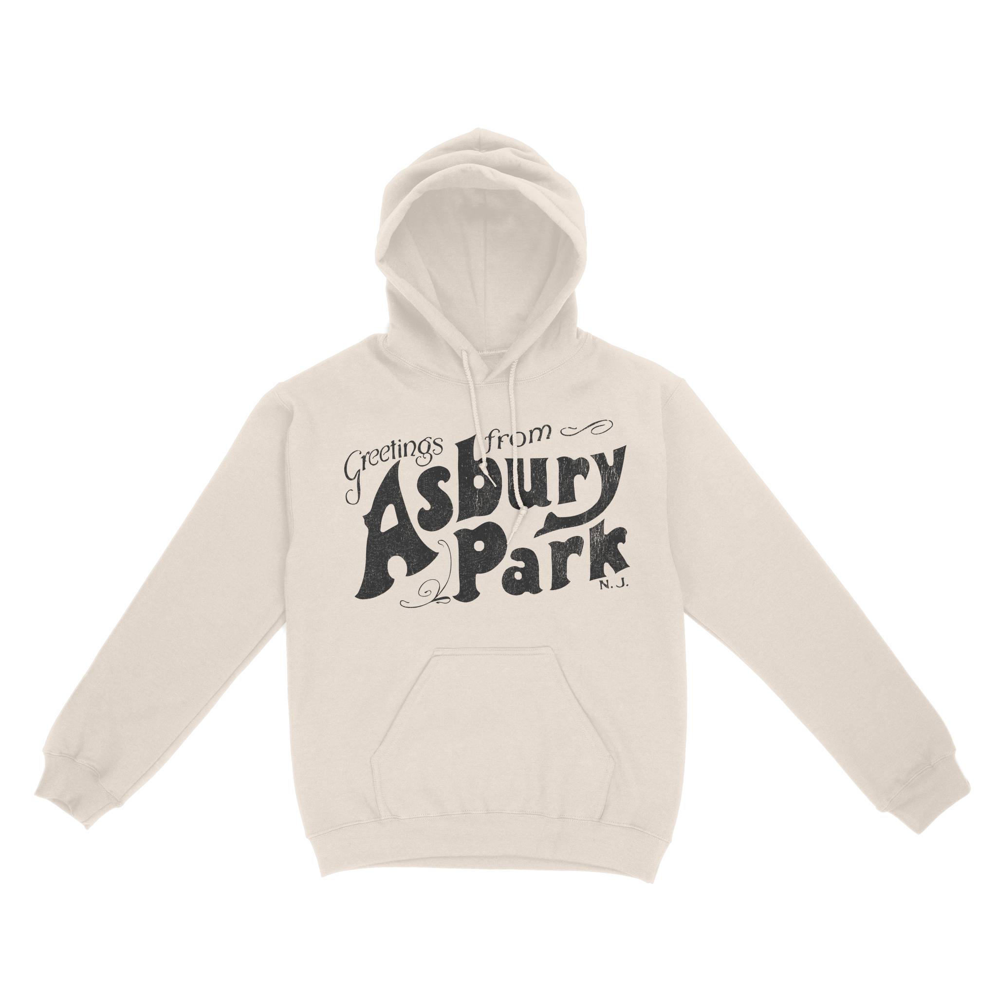 Asbury Park Greetings Script Hoodie in Natural - front view