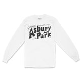 Asbury Park Greetings Script Longsleeve in White - front view