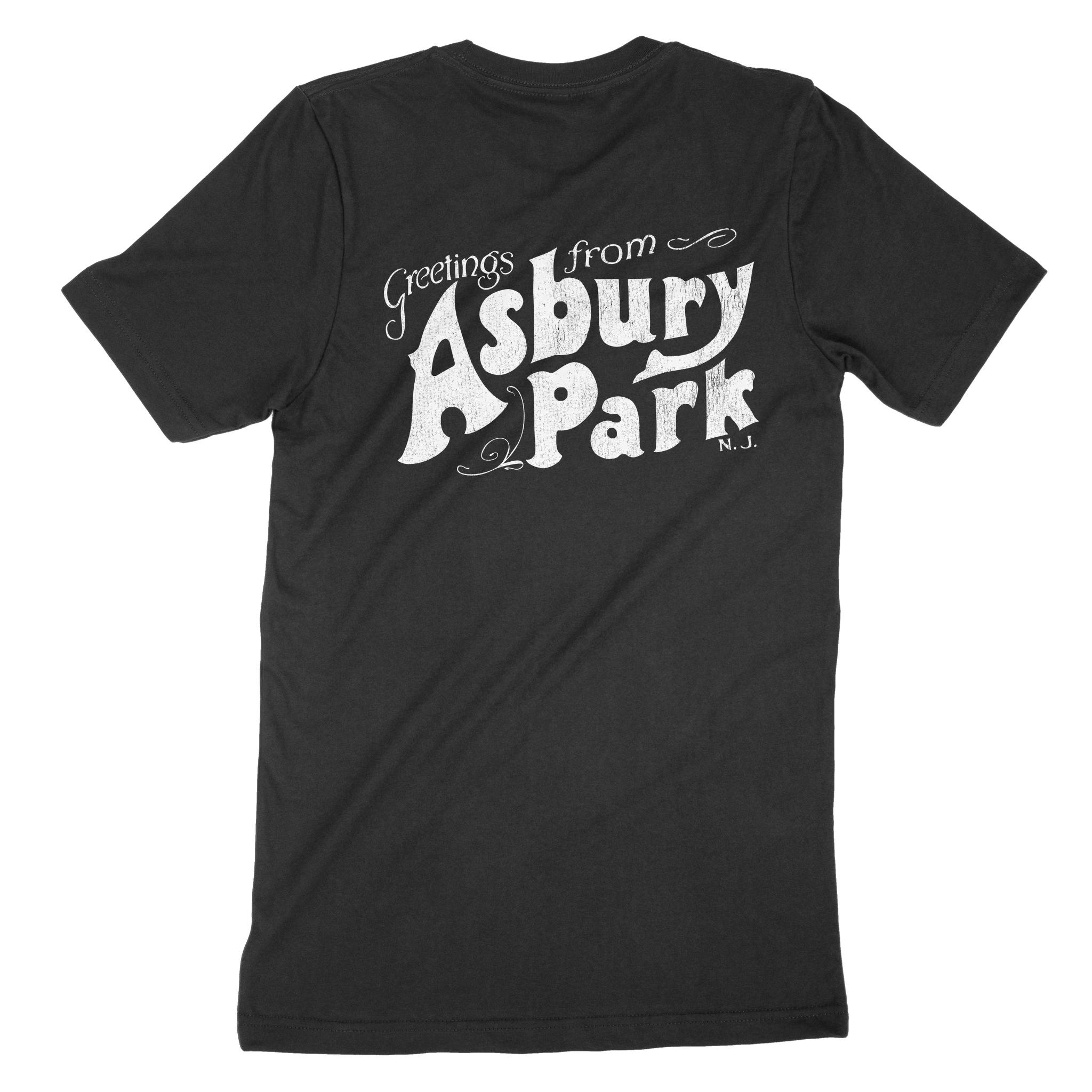 Asbury Park Greetings Script T-Shirt in Black - back view