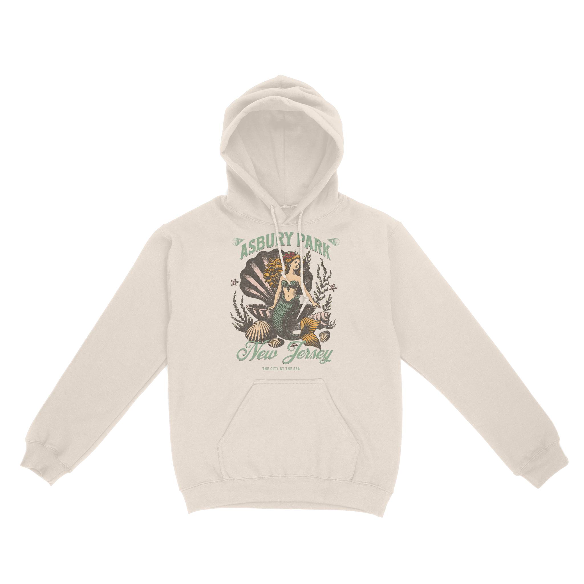 Asbury Park Shell Mermaid Hoodie in Natural - front view