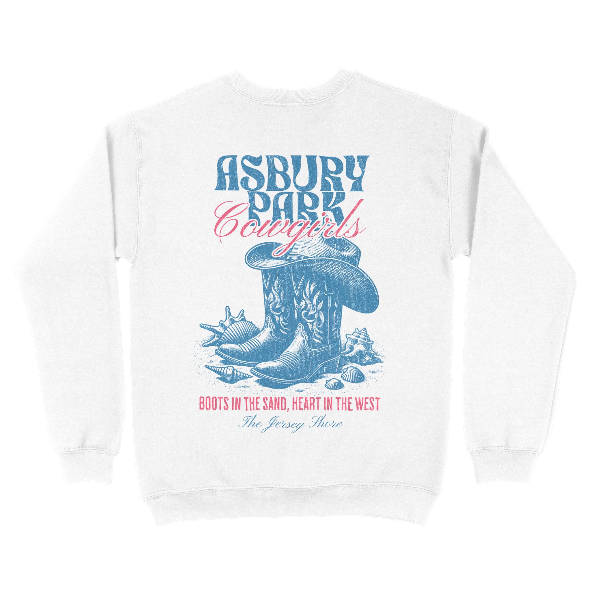 Asbury Park Cowgirls Boots Crewneck in White - back view