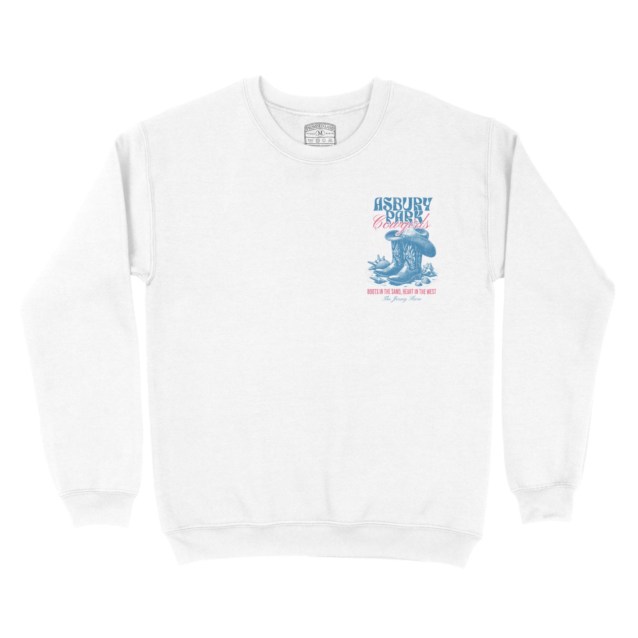 Asbury Park Cowgirls Boots Crewneck in White - front view