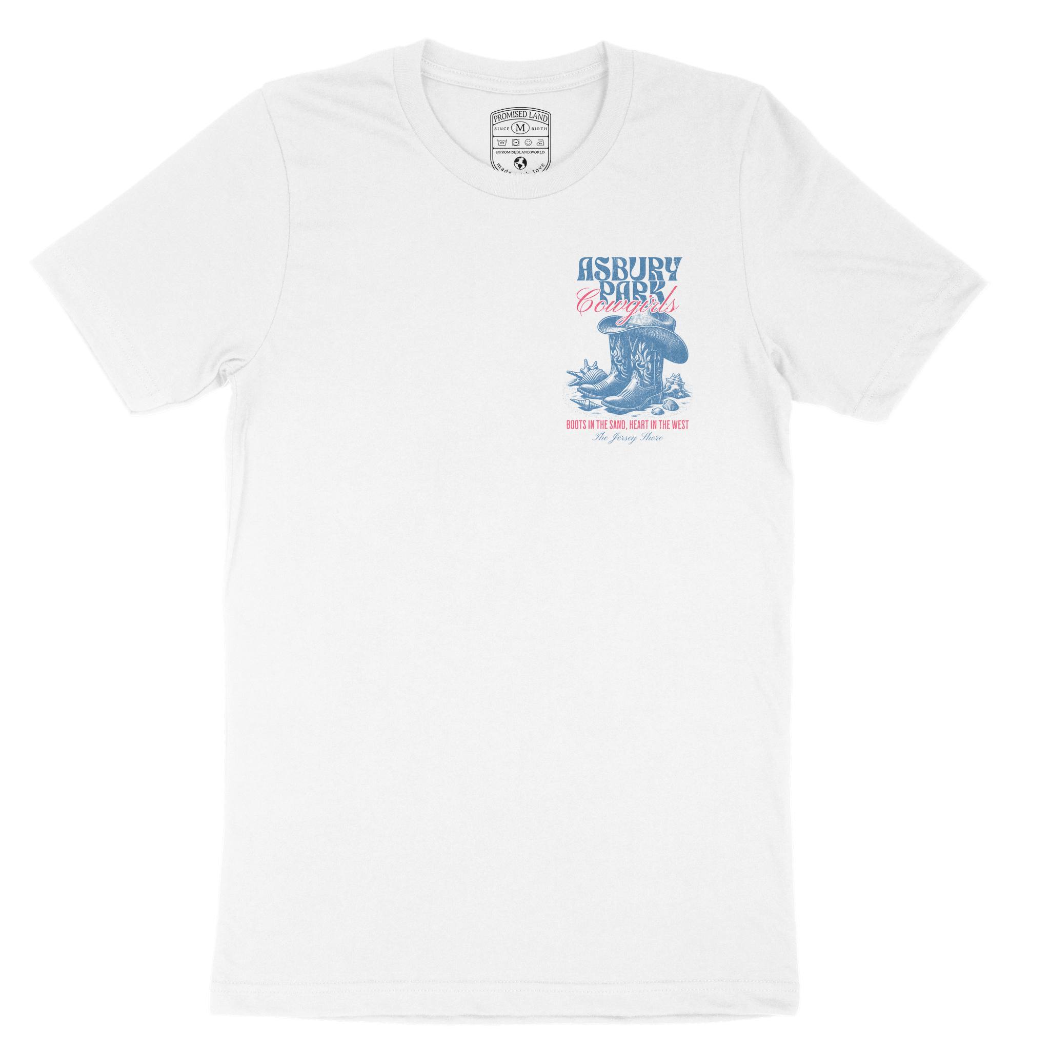 Asbury Park Cowgirls Boots T-Shirt in White - front view