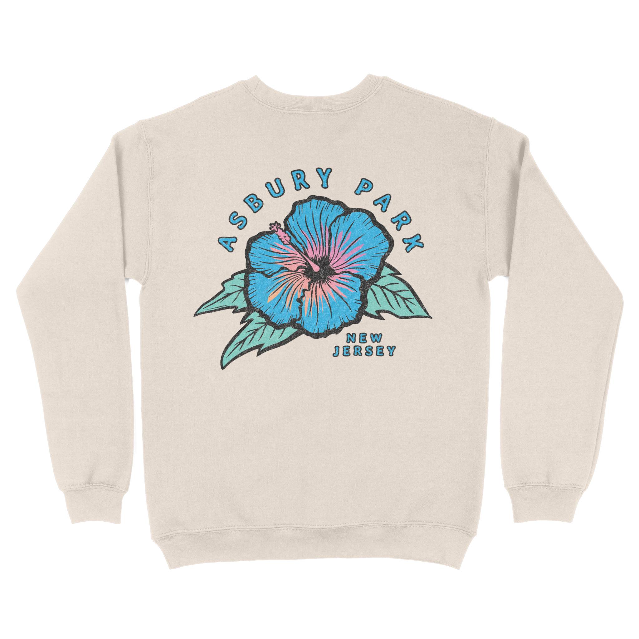 Asbury Park Hibiscus Blue Crewneck in Natural - back view