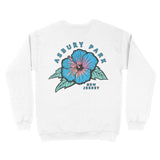 Asbury Park Hibiscus Blue Crewneck in White - back view